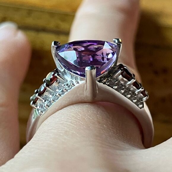 Moroccan Amethyst Red Garnet Sterling Silver Ring Size 7 - Picture 2 of 9